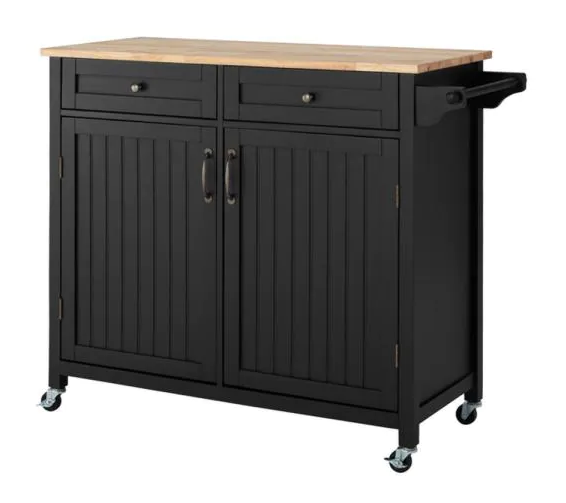 Bainport Black Kitchen Cart with Butcher Block Top Vipon