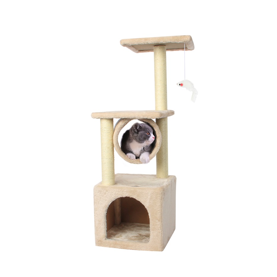CUPETS Cat Tree Beige Flannelette Cat Climber Play House Condo
